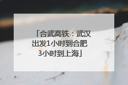 合武高铁：武汉出发1小时到合肥3小时到上海