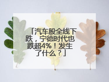 汽车股全线下跌，宁德时代也跌超4%！发生了什么？