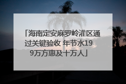 海南定安麻罗岭灌区通过关键验收 年节水199万方惠及十万人